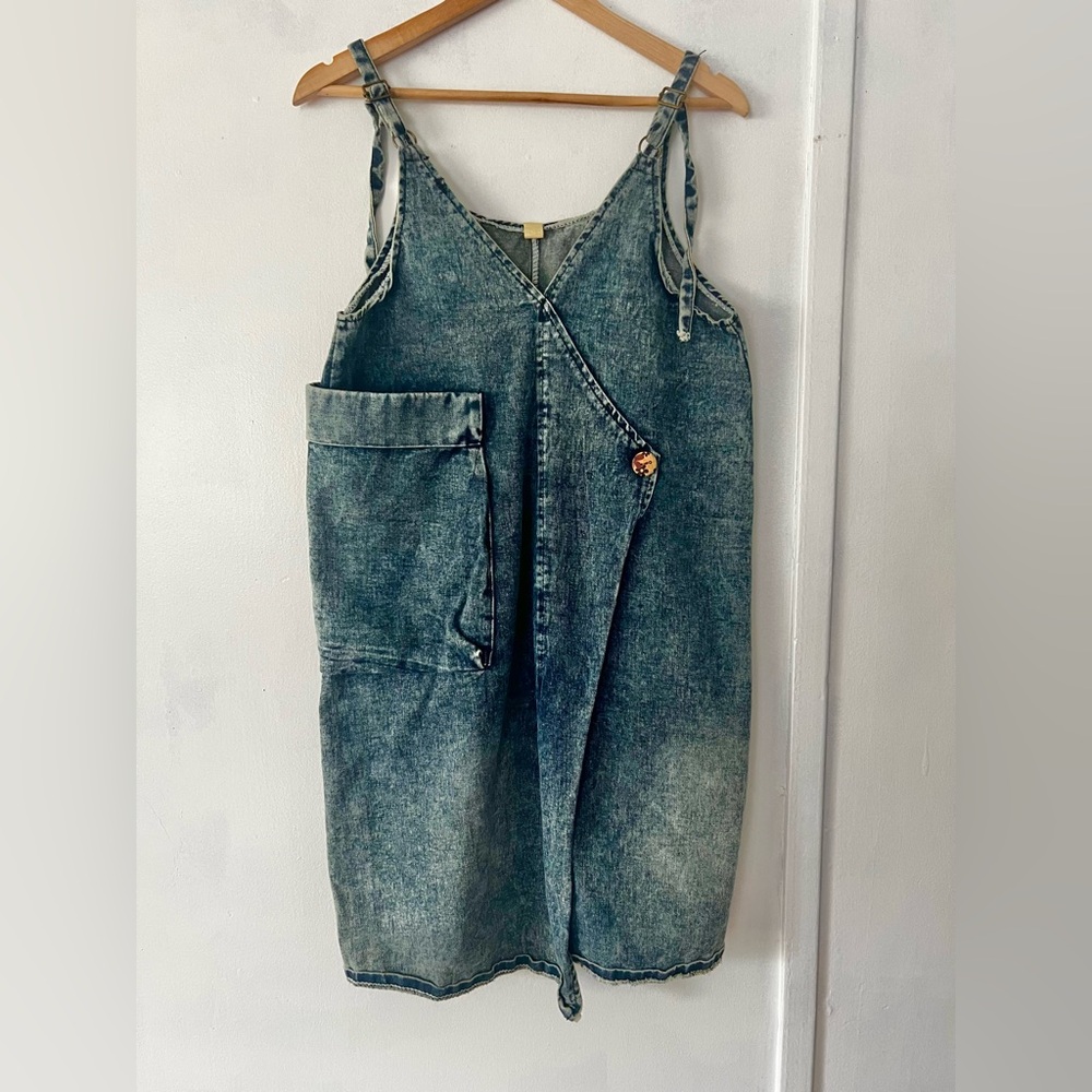 Acid Wash Denim Dress with Side Pocket